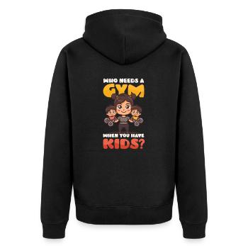 Bodybuilding-Mutter, die ein Fitnessstudio braucht, wenn Sie ein Kind haben - Unisex Premium Bio Zip Hoodie - Schwarz - Hinten - Nico (187cm)