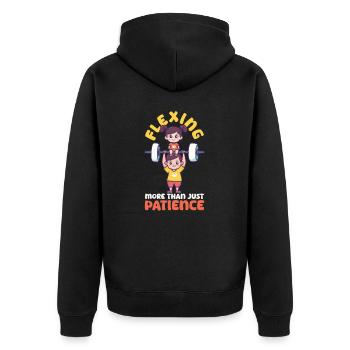 Bodybuilding Mama Flexing Mehr als nur Geduld - Unisex Premium Bio Zip Hoodie - Schwarz - Hinten - Nico (187cm)