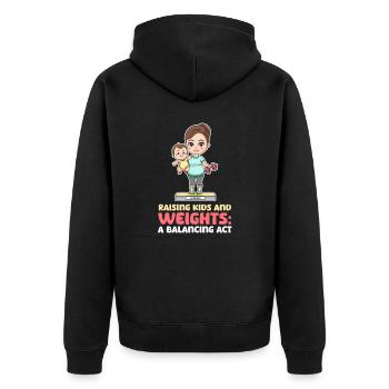 Bodybuilding-Mutter, die Kinder und Gewichte großzieht - Unisex Premium Bio Zip Hoodie - Schwarz - Hinten - Nico (187cm)