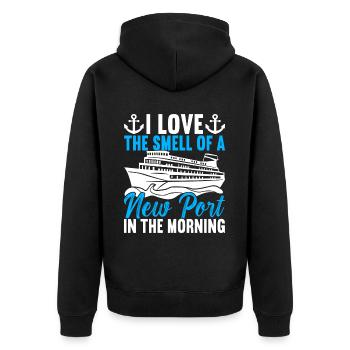 Kreuzfahrt Urlaub Kreuzfahrtschiff - Unisex Premium Bio Zip Hoodie - Schwarz - Hinten - Nico (187cm)