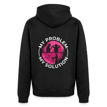 Birdwatcher My Problem My Solution Pictogram Mom - Unisex Premium Bio Zip Hoodie - Schwarz - Hinten - Nico (187cm)