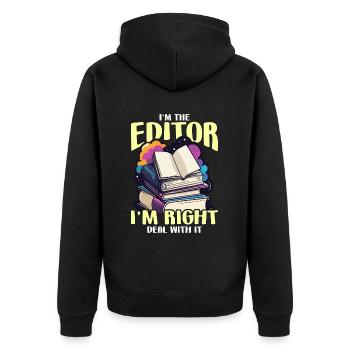 Book Editor I'm The Editor I'm Right Journalist - Unisex Premium Bio Zip Hoodie - Schwarz - Hinten - Nico (187cm)