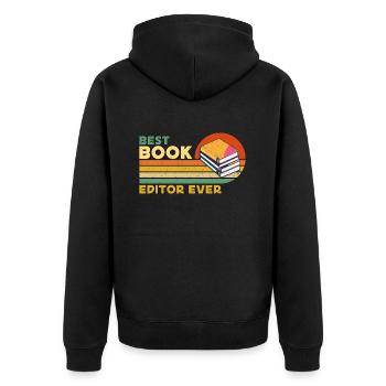 Best Book Editor Ever Retro Journalist Book Editor - Unisex Premium Bio Zip Hoodie - Schwarz - Hinten - Nico (187cm)