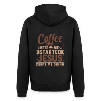 Le café me fait avancer, Jésus me fait avancer - Veste à capuche bio Premium Unisexe - noir - Dos - Nico (187cm)