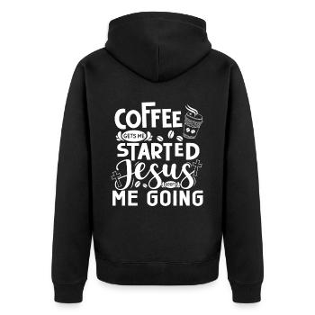 Le café me fait avancer, Jésus me fait avancer - Veste à capuche bio Premium Unisexe - noir - Dos - Nico (187cm)