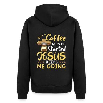 Le café me fait avancer, Jésus me fait avancer - Veste à capuche bio Premium Unisexe - noir - Dos - Nico (187cm)