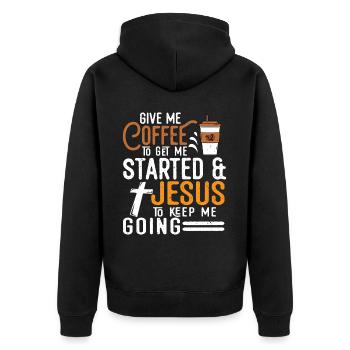 Café pour me faire démarrer Jésus pour me permettre de continuer - Veste à capuche bio Premium Unisexe - noir - Dos - Nico (187cm)