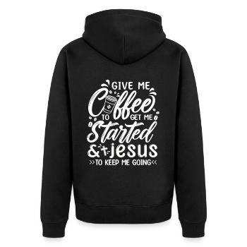 Café pour me faire démarrer Jésus pour me permettre de continuer - Veste à capuche bio Premium Unisexe - noir - Dos - Nico (187cm)