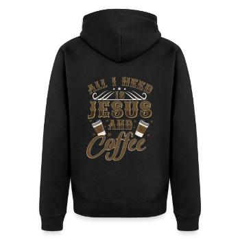 All I Need Is Coffee And Jesus - Unisex Premium Bio Zip Hoodie - Schwarz - Hinten - Nico (187cm)