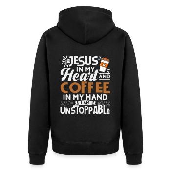 Jésus dans mon cœur Café dans ma main - Veste à capuche bio Premium Unisexe - noir - Dos - Nico (187cm)