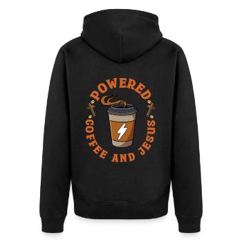 Powered By Coffee And Jesus - Unisex Premium Organic Zip Hoodie - black - Back - Nico (187cm)