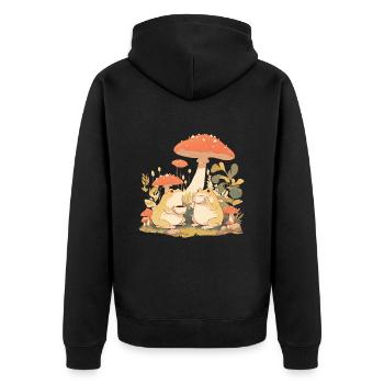 Grenouilles avec des fleurs de champignon à thé cottagecore - Veste à capuche bio Premium Unisexe - noir - Dos - Nico (187cm)