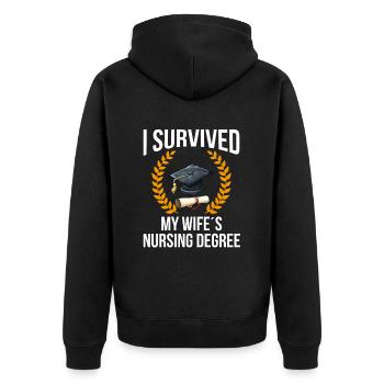 i survived my wifes nursing degree, nursing - Unisex Premium Bio Zip Hoodie - Schwarz - Hinten - Nico (187cm)