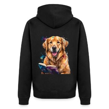 Golden Retriever Chien De Lecture Drôle Design Imprimer - Veste à capuche bio Premium Unisexe - noir - Dos - Nico (187cm)
