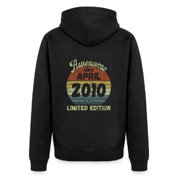 Awesome since April 2010 - Geburtstag - Unisex Premium Bio Zip Hoodie - Schwarz - Hinten - Nico (187cm)