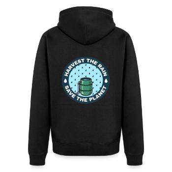 Harvest The Rain Regenwasseraufbereitung - Unisex Premium Bio Zip Hoodie - Schwarz - Hinten - Nico (187cm)