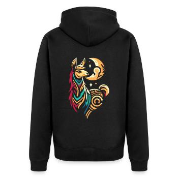 Lama Llama Moon Phases - Unisex Premium Bio Zip Hoodie - Schwarz - Hinten - Nico (187cm)