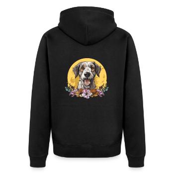 Irischer Wolfshund Wilde Blumen Floral Moon - Unisex Premium Bio Zip Hoodie - Schwarz - Hinten - Nico (187cm)