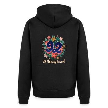 92nd Birthday 92 Years Loved - Unisex Premium Organic Zip Hoodie - black - Back - Nico (187cm)