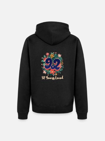 92nd Birthday 92 Years Loved - Unisex Premium Organic Zip Hoodie - black