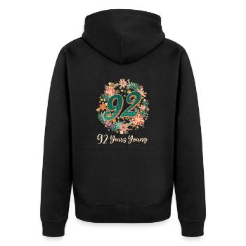 92nd Birthday 92 Years Young - Unisex Premium Organic Zip Hoodie - black - Back - Nico (187cm)