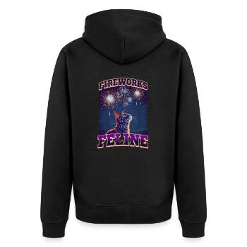 4. Juli Katzenfeuerwerk Katze Katze - Unisex Premium Bio Zip Hoodie - Schwarz - Hinten - Nico (187cm)