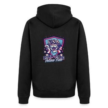 4. Juli Katze geboren, um katzenfrei zu sein - Unisex Premium Bio Zip Hoodie - Schwarz - Hinten - Nico (187cm)