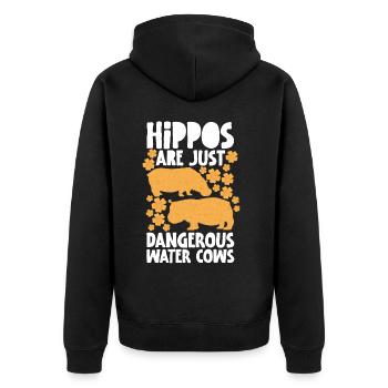 Nilpferde sind nur gefährliche Wasserkühe Nilpferd - Unisex Premium Bio Zip Hoodie - Schwarz - Hinten - Nico (187cm)