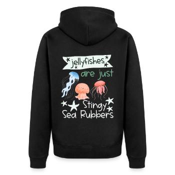 Quallen sind nur geizige Meeresgummis Lustige Qual - Unisex Premium Bio Zip Hoodie - Schwarz - Hinten - Nico (187cm)