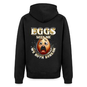 Eiallergie Eggs Sees Me We Both Scream - Unisex Premium Organic Zip Hoodie - black - Back - Nico (187cm)