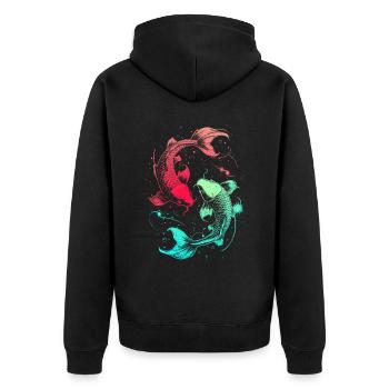 Pisces Sternzeichen Fische Symbol Astrologie - Unisex Premium Bio Zip Hoodie - Schwarz - Hinten - Nico (187cm)