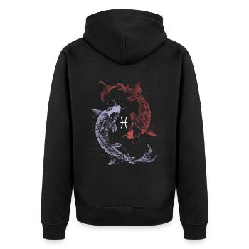 Sternzeichen Pisces Fische Symbol Astrologie - Unisex Premium Bio Zip Hoodie - Schwarz - Hinten - Nico (187cm)