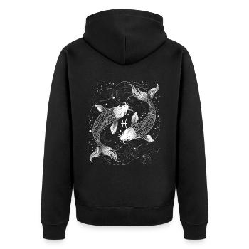 Pisces Sternzeichen Symbol Fische Astrologie - Unisex Premium Bio Zip Hoodie - Schwarz - Hinten - Nico (187cm)