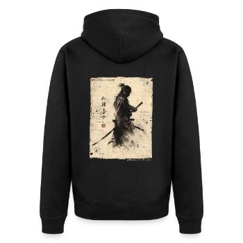 Samurai Fighter - Japanese Ukiyo-e Artwork - Unisex Premium Organic Zip Hoodie - black - Back - Nico (187cm)