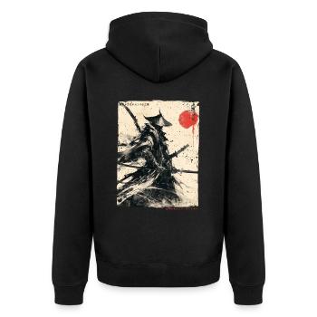 Samurai Fighter - Japanese Ukiyo-e Artwork - Unisex Premium Organic Zip Hoodie - black - Back - Nico (187cm)