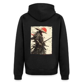 Samurai Fighter - Japanese Ukiyo-e Artwork - Unisex Premium Organic Zip Hoodie - black - Back - Nico (187cm)