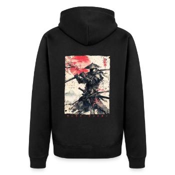 Samurai Fighter - Japanese Ukiyo-e Artwork - Unisex Premium Organic Zip Hoodie - black - Back - Nico (187cm)