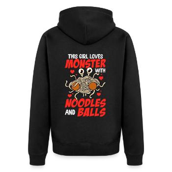 Das fliegende Spaghettimonster - Unisex Premium Bio Zip Hoodie - Schwarz - Hinten - Nico (187cm)