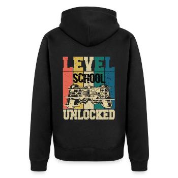 Level School Unlocked Schule Gaming Vorschule - Unisex Premium Bio Zip Hoodie - Schwarz - Hinten - Nico (187cm)