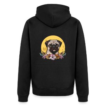 Mops Hund Wilde Blumen Floral Moon - Unisex Premium Bio Zip Hoodie - Schwarz - Hinten - Nico (187cm)