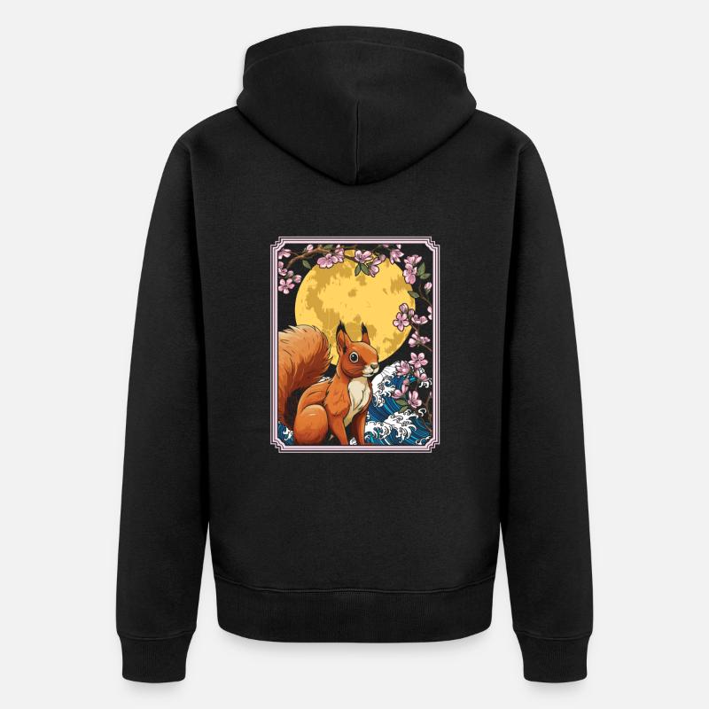 Eichhörnchen Japan Cherry Blossom Moon - Unisex Premium Bio Zip Hoodie - Schwarz