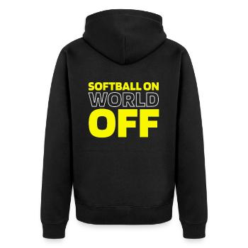 Softball Softball On World Off - Unisex Premium Bio Zip Hoodie - Schwarz - Hinten - Nico (187cm)