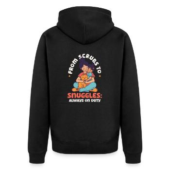 Tierarztmutter Vom Peeling zum Kuscheln: Immer im Dienst - Unisex Premium Bio Zip Hoodie - Schwarz - Hinten - Nico (187cm)