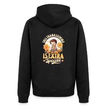 Schwangerschaftsankündigung Thanksgiving ist etwas Besonderes - Unisex Premium Bio Zip Hoodie - Schwarz - Hinten - Nico (187cm)