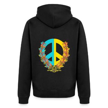 Peace Frieden Ukraine Rosen Blumen Friedenszeichen - Unisex Premium Bio Zip Hoodie - Schwarz - Hinten - Nico (187cm)