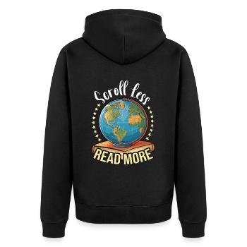 Literature Teacher Scroll Less Read More Reader - Unisex Premium Organic Zip Hoodie - black - Back - Nico (187cm)