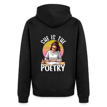 Poetry Lover She Is The Poetry Journaling Reader - Unisex Premium Bio Zip Hoodie - Schwarz - Hinten - Nico (187cm)