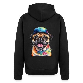 Carlin Snapback Cap Chien Coloré Drôle Design Imprimer - Veste à capuche bio Premium Unisexe - noir - Dos - Nico (187cm)