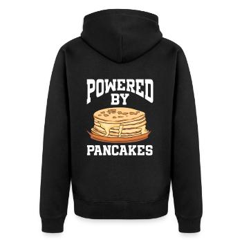 Powered By Pancakes - Unisex Premium Organic Zip Hoodie - black - Back - Nico (187cm)