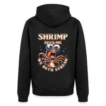 Garnelenallergie Shrimp Sees Me We Both Scream - Unisex Premium Organic Zip Hoodie - black - Back - Nico (187cm)